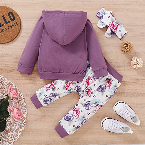Image of Newborn Baby Girl Long Sleeve Bodysuit Romper Overalls with Hood + Trousers Outfits Set Autumn Clothing Set