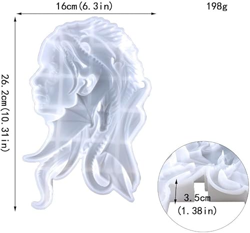 Miniatura 3 de Molde de silicona para decoración de pared de Dragon Girl, moldes de resina epoxi de cristal, molde de fundición, adorno colgante (belleza)