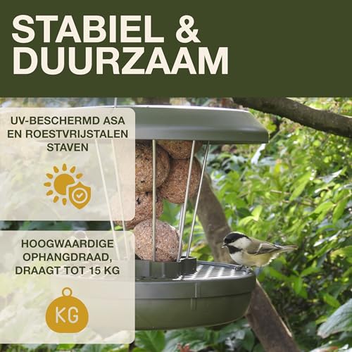SWISSINNO Vogelvoeder Luzern SMART BIRDS - Hangende Schone Voederplek - Muizen- en Rattenbestendig - Voor Roodborstjes, Nigerzaad - Sterk en Betrouwbaar - Voor Vetbollen - Groen - Afbeelding 5