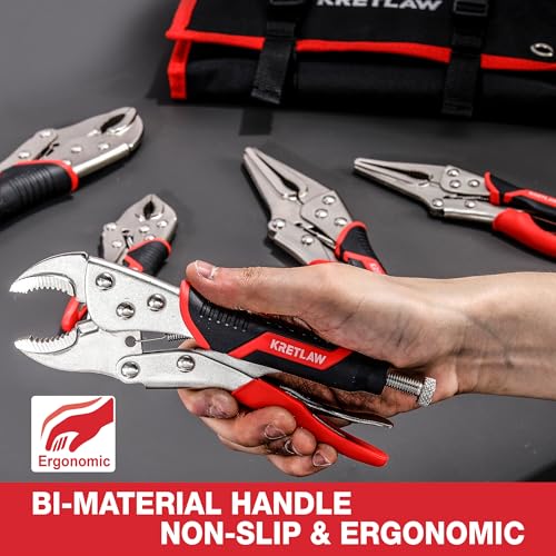 Vice Grips Pliers Set - 6-Piece Set Including 6-1/2" & 9-1/2" Long Nose, 5", 7" & 10" Curved Jaw, 6" C-Clamp Locking Pliers With Rolling Pouch
