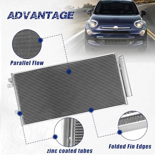 Image of Air Conditioning A /C Condenser Compatible with Jeep Renegade 15-18 Fiat 500X 1.4L # 4920, 68248149AA, 68285226AA