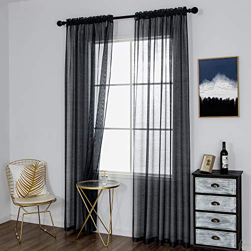 DUALIFE Cortinas transparentes negras de 108 pulgadas de largo para sala de estar, comedor, juego de...