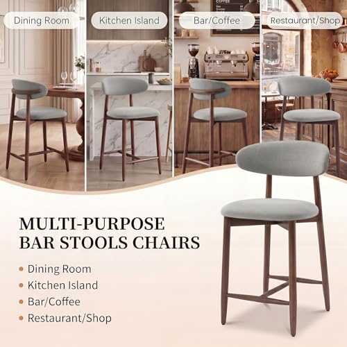 Image of MALOL Counter Height Bar Stools Set of 2, Kitchen Bar Stools with Back, Mid Century Modern Upholstered Barstools with Wood Legs for Kitchen Island Dining Room, Light Grey