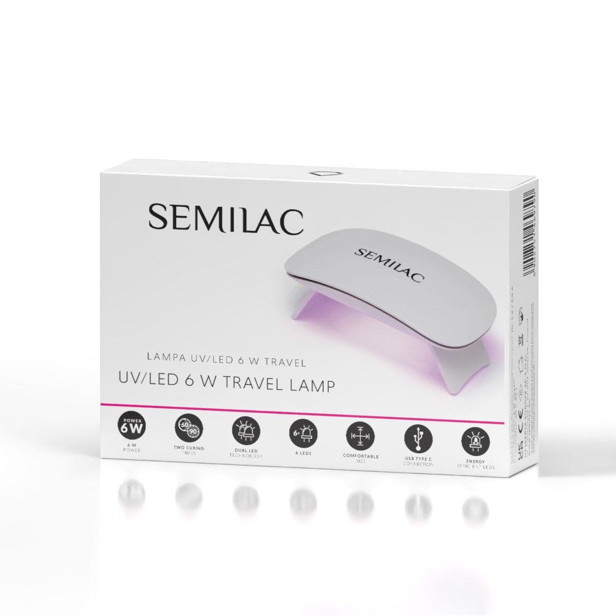 Semilac Lampada LED da viaggio, 6 W, pieghevole, con timer da 60/90 secondi, compatta e portatile, connettore USB-C
