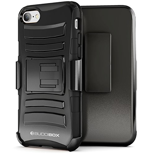 BUDDIBOX iPhone 7 Case / iPhone 8 Case, [HSeries] Heavy Duty Swivel Belt Clip Holster with Kickstand Maximal Protection Case for Apple iPhone 7 / iPhone 8, (Black)