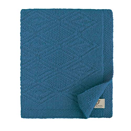 Linen & Cotton Couverture Maille Bébé/Couverture Emmaillotage Lilou pour Garçon, Fille, Naissance Été Hiver - 100% Pure Laine de Nouvelle-Zélande, Bleu...