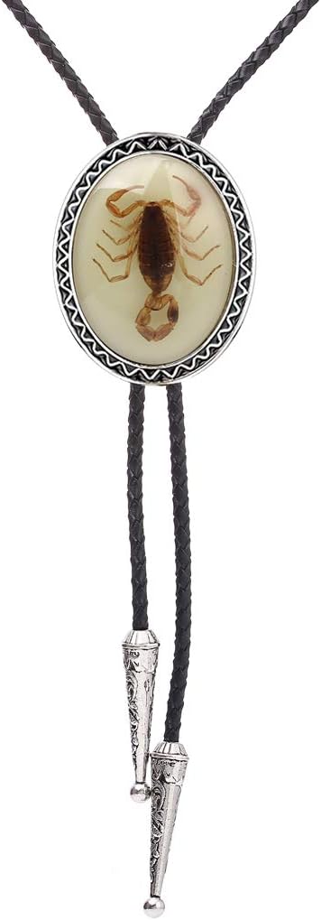 HUABOLA CALYN Handmade Bolo tie- Unique Luminous Stone Native American White 3D Scorpion Animal Bolo tie for Men