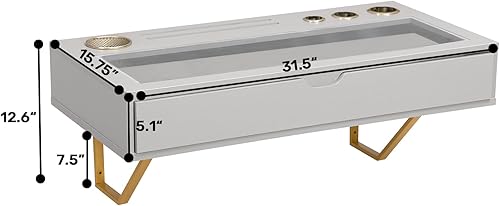 Miniatura 5 de ALIMORDEN Estante flotante con cajón, cajón flotante para baño, escritorio blanco montado en la pared, cajón extraíble, superficie de 31 pulgadas,