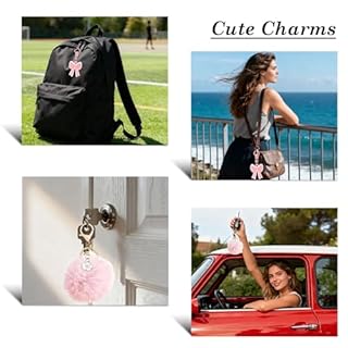 YPINGABS 5PCS Accessories Set for YETI Camino 20/35/50 & Bogg Bags, Scrunchie Bow Keychain, Faux Pearl Chain, Pom Pom Keychain, Letter Stickers for Women & Girls (A, Pink)