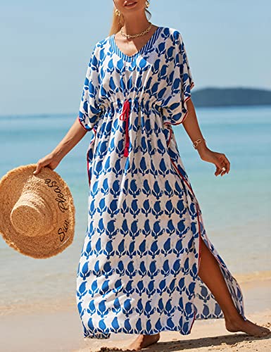 Image of Eddoyee Loose Beach Kaftan Dresses for Women Caftan Swimsuit Cover Up