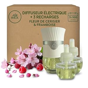 Diffuseur électrique Air Wick Kit + 3 recharges Fleur de Cerisier et Framboise 57mL