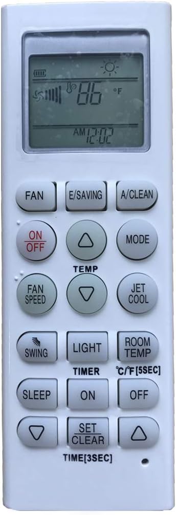 Close-up of a remote control LCD screen displaying '85°F', indicating Fahrenheit temperature display.