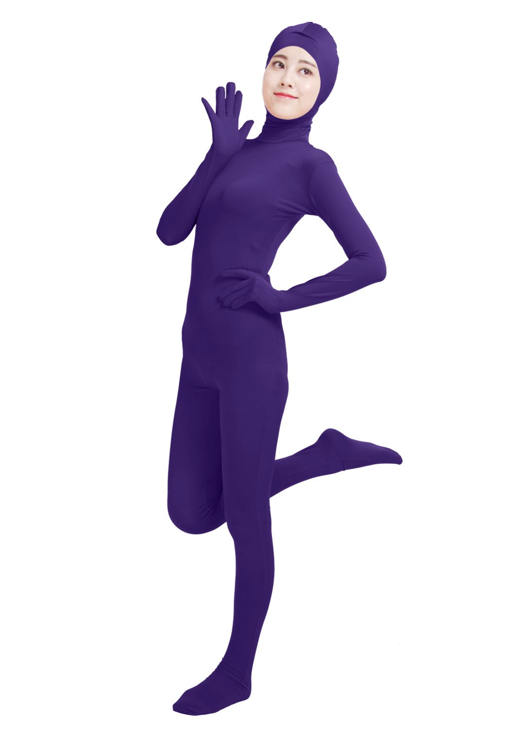 HSEMLIOE Women Open Face Spandex Skin Tight Zentai Stretch Halloween Costume Dark Purple — image 1