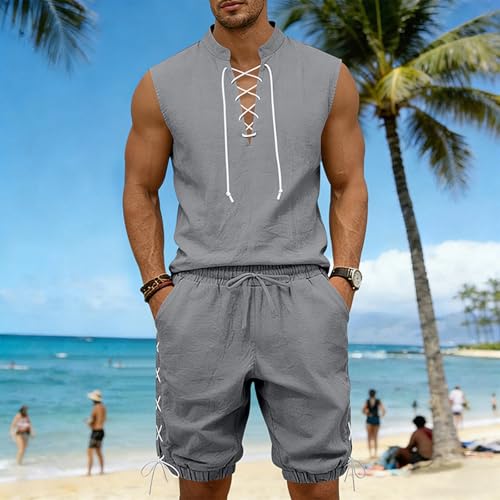 Ensemble short d'été homme gris XXL ample décontracté - 4