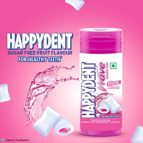 Image of HappyDent Wave, Xylitol Sugarfree Fruits Flavour, Bubble Gum Pocket Bottle, 18 Pc, 28.9 g (Pack of 3)