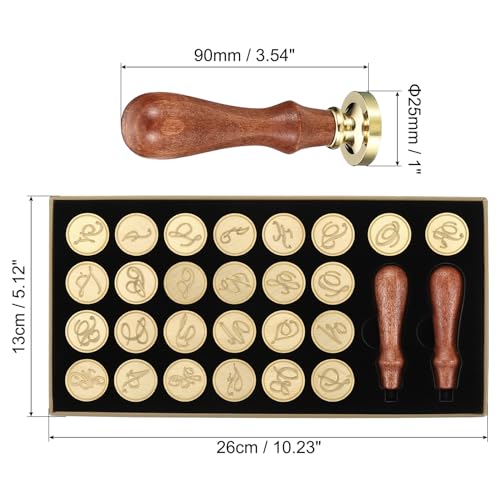 PATIKIL Alphabet Wax Seal Stamp Kit, 26 Letters A-Z Sealing Wax Stamp with 2pcs Wooden Handles, Gift Box Letter Initial Brass Head Vintage, Style 3