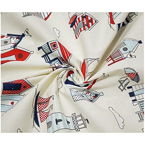 100% Cotton Print Fabric by The Metre Patterned Material 160gsm Used for Sewing Masks Arts Crafts 140cm Wide (1/4 Metre (25 x 140cm), Beach Huts Nautical) Cover