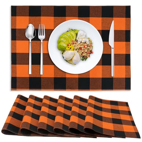 BETRIC Set of 6 Buffalo Plaid Placemats, Farmhouse Style, Heat
