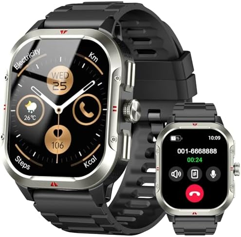 Smartwatch Herren GPS,2.06"AMOLED Fitnessuhr,Militär Smart Watch/680 mAh | 120+ Sportmodi/Fitness Tracker,IP68 Wasserdicht,24/7 Herzfrequenz/Schlafmonitor/Schrittzähler,Sportuhr fü