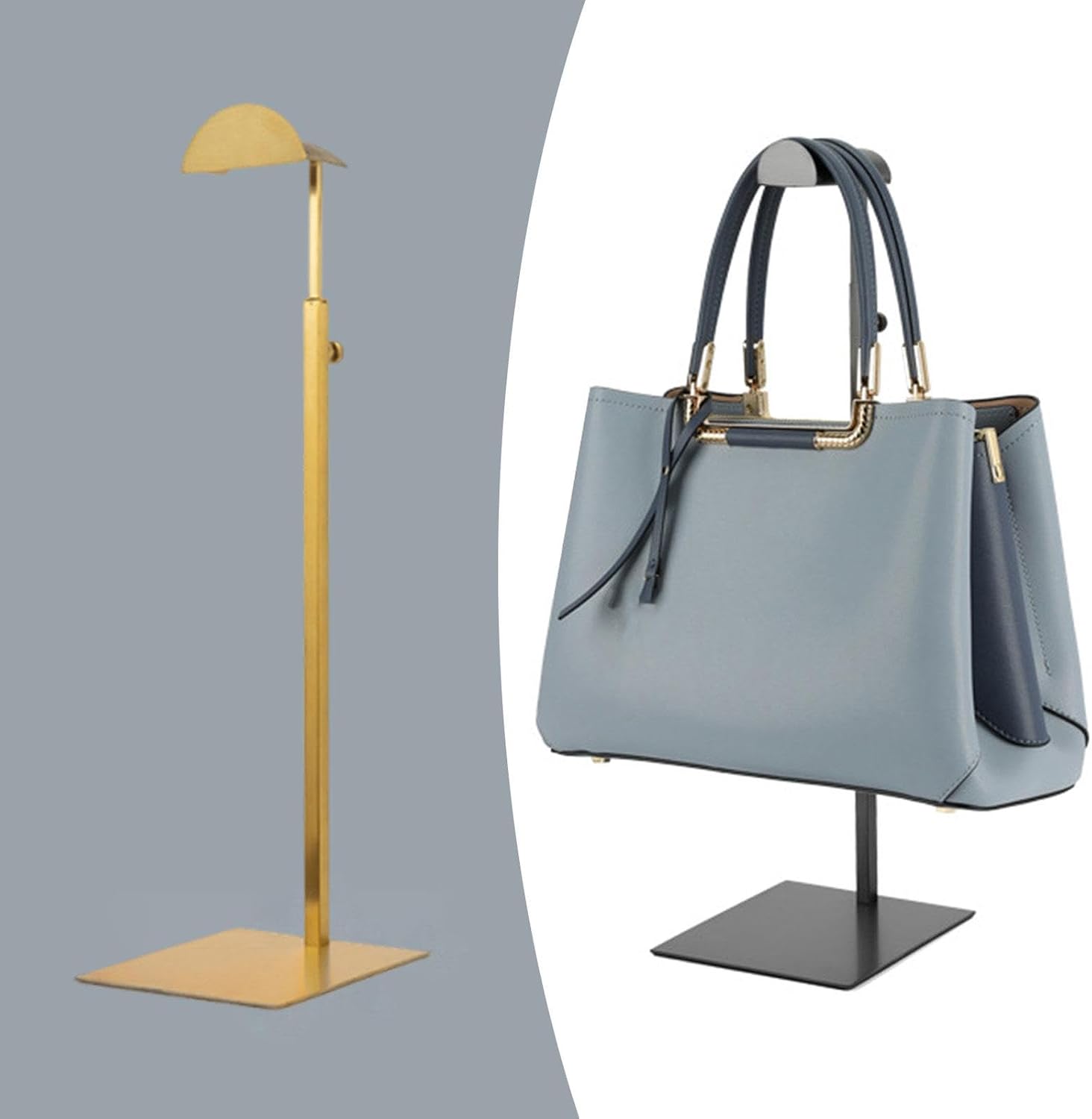 Handbag Stand Stainless Steel Display Holder for Retail Store Wardrobe Boutique, Sturdy Metal Rack for Purse Organizer and Vendor Events- Gold