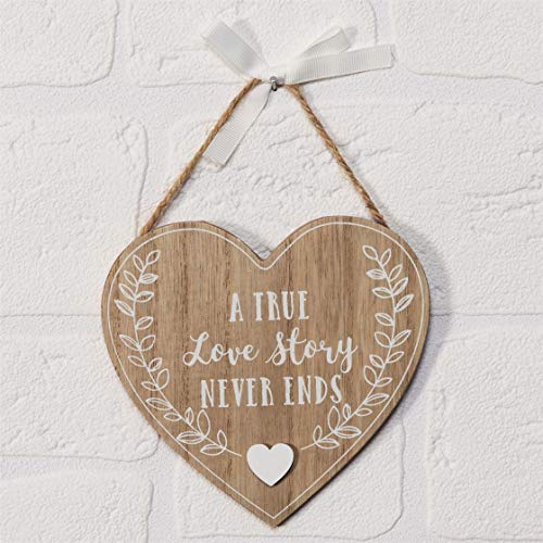 Image of Widdop Bingham Wooden Heart 'A True Love Story Never Ends' Wedding Valentine's Anniversary