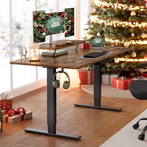 VASAGLE Electric Standing Desk, Height Adjustable Desk, 140 x 70 cm, Flexible Monitor Stand and Drawer, USB-C Port, Sedentary Reminder, for Home Office, Rustic Brown LSD154KD02