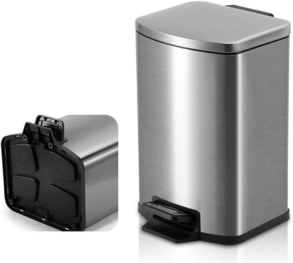 ゴミ箱 屋内 キッチン 寝室 ステンレススチール 静音 足操作式ゴミ箱 大容量 リビングルーム バスルーム 正方形 ゴミ箱 (ローズ