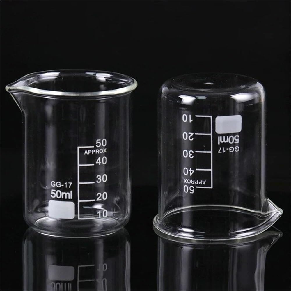 Vaso de precipitados de Vidrio de 50 ml de Capacidad, Espesado con Pico, Transparente, de Forma Baja, Suministros para Laboratorio de química.