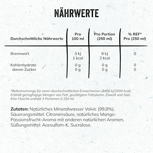 Volvic Touch Zero Mango-Passionsfrucht-Geschmack – Natürliches Mineralwasser Volvic mit Mango-Passionsfrucht-Geschmack – Ohne Zucker, künstliche Süßstoffe und ohne Konservierungsstoffe – 6 x 0,75 l