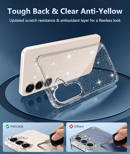 Image of FNTCASE for Samsung Galaxy S25 Case: Military Grade Drop Protection Anti Yellowing Cell Phone Cover - Rugged Shockproof Protective Bumper Transparent Cases(Glitter)