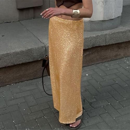 Jupe mi-corps or à paillettes de soirée tendance et décontractée - 2