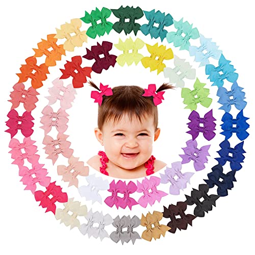 Lot de 80 mini nœuds en ruban gros-grain de 40 couleurs - 5,1 cm - Avec pinces crocodiles entièrement doublées en ruban - Pour bébé et enfant