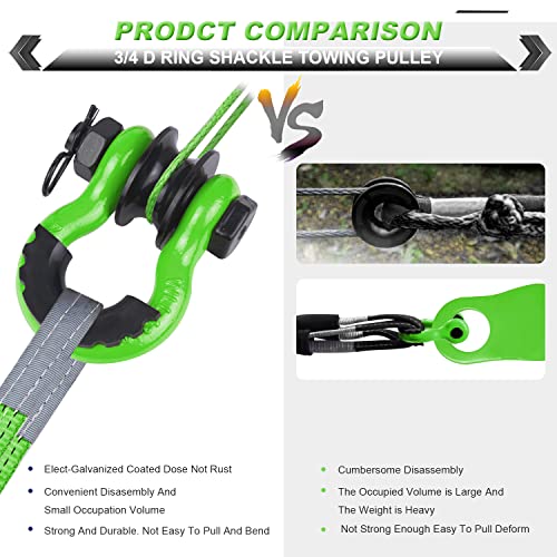 Ambull Upgraded Snatch Block, 3/4" D Ring Shackle (2 Pack) 22,000Lb Break Strength With Towing Pulley, Heavy Duty Offroad Recovery Accessory For Truck, Tractor, Atv & Utv (Green) #TOP1