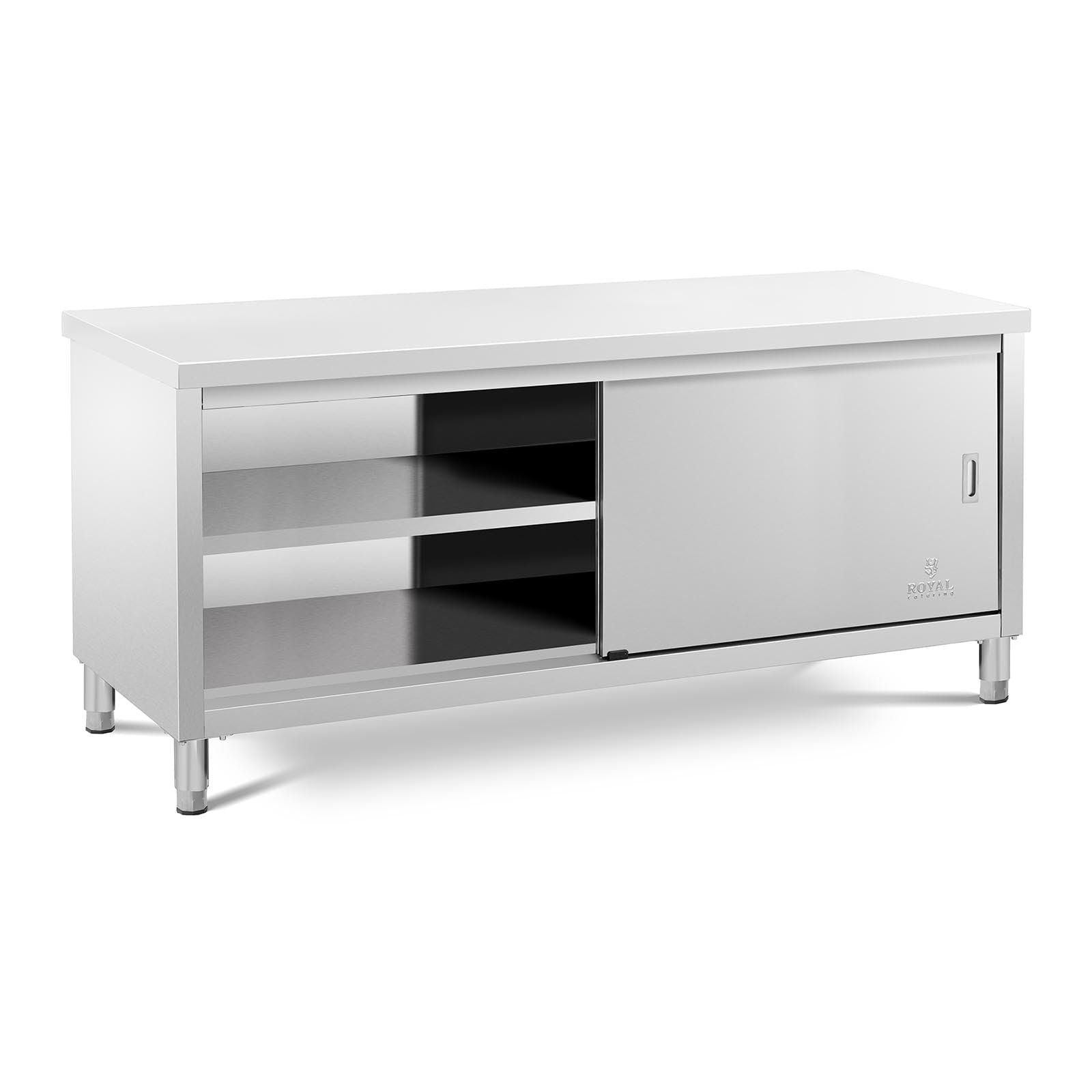 Base mobile da cucina in acciaio inossidabile con ante scorrevoli (portata 600 kg, 1 ripiano) by HELLOSHOP26