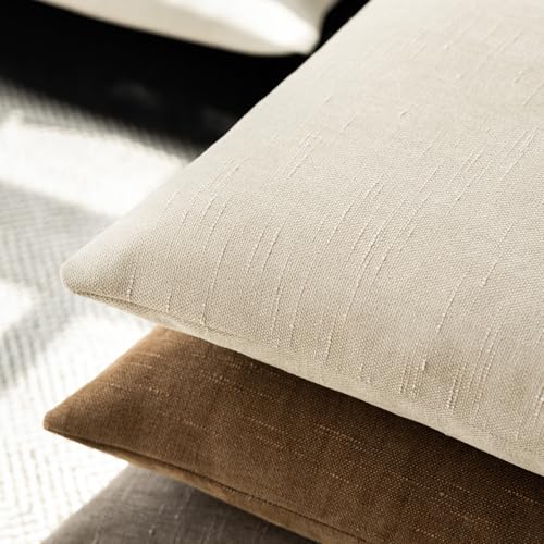 Image of Foindtower Pack of 2 Soft Textured Chenille Throw Decorative Pillow Covers Square Accent Solid Cushion Cover Cozy Neutral Farmhouse Pillow Case for Couch Sofa Bedroom Living Room 16x16 Inch, Beige
