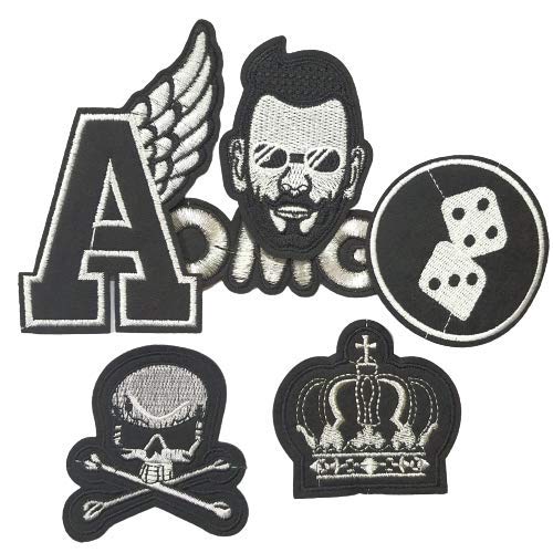 Assorted Funky Iron on Embroidered Patches for Clothing (Black & White Funky Set of 6 Small Patches)