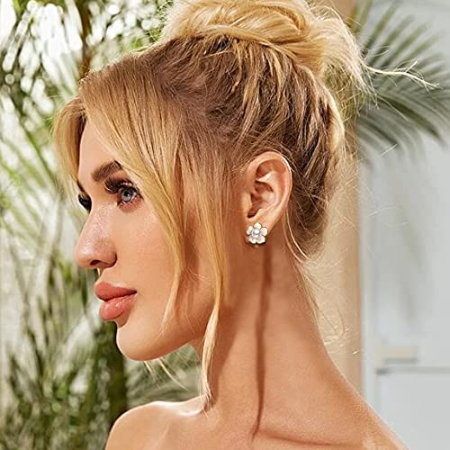 Stud Earings 14K Gold Plated 925 Sterling Silver Post Rose Flower & Pearl Stud Earrings For Women (White) #TOP2