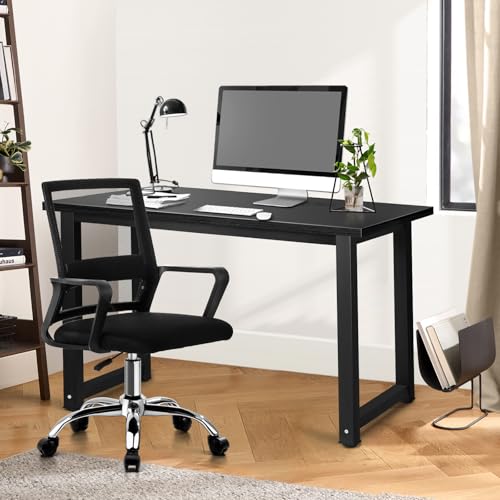 Oikiture Desk and Chair Combo – Sleek Black Home Office Set for Work and Gaming