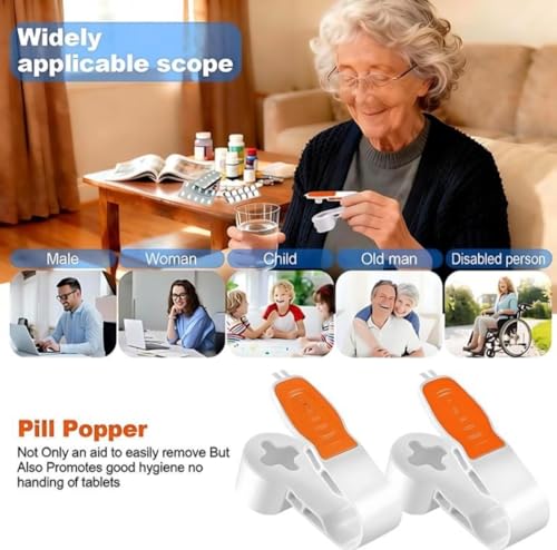Image of 2nd Generation Pill Extractor Tool with Storage Compartment, Medicine Blister Pack Remover, Dual Tooth Design for Foil Piercing, Built-in Organizer Box,(Orange and Green) 2 pcs