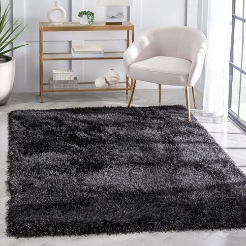Image of Handcrafted Microfiber Black Shaggy Carpet 5x5 Feet Square with Thick Soft Plush Pile, Anti Slip Backing, Ideal for Living Room, Bedroom, Hall and Home Interior Decoration