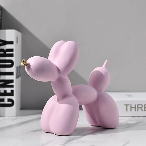 Linda estatua de animal de perro de resina, adornos para decoración del hogar (rosa)