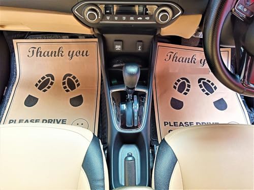 Image of Disposable Paper Foot Mat for Car [Thank You Please Drive Carefully] (Brown)(18X23 Inches) (Pack of 50)