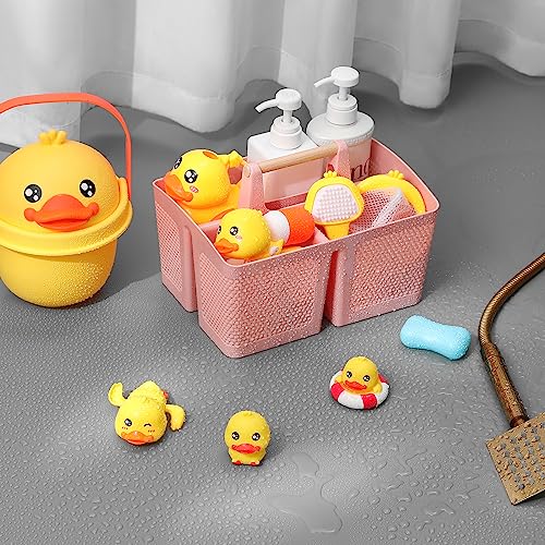 Image of rejomiik Portable Plastic Shower Caddy with Bamboo Handle, Pink