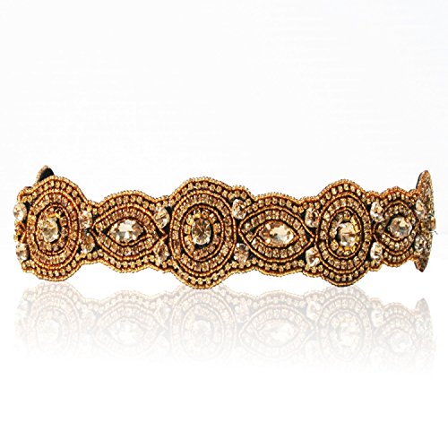 Endless Beauty Bands Bride Gold Champagne Crystal Rhinestone Diamond Headband Adjustable Non-slip Comfortable for Wedding