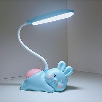 Plastic Desk Lamp for Kids|Cartoon Bunny Shaped with Night Light for Study Table, Bedroom, Study Room Blue, LED