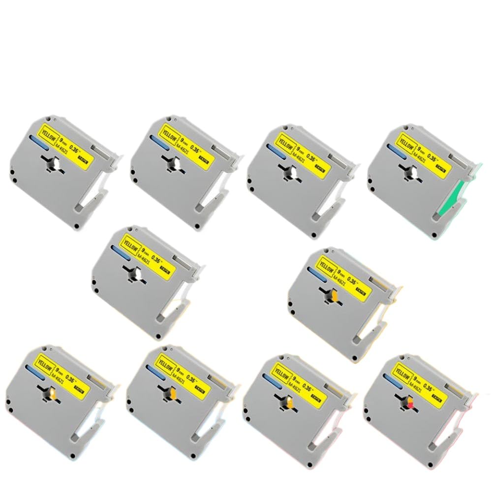 10pk 9mm nero su bianco MK221 M221 M-K221 M Nastro Etichetta funziona con PT-80 PT-110 PT-65 PT-70 PT-88 PT-90 Etichettatura(Black on Yellow)
