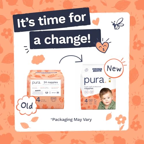 Miniatura 2 de Pura Eco Baby Nappies - Size 4 8-14kg 18-31 Lbs , 6 X 24 Nappies 144 Total , Monthly Pack, Ultra Soft Nappies For Sensitive Skin, Organic Cotton, Up To 12hrs Leak Protection, New Size Guide