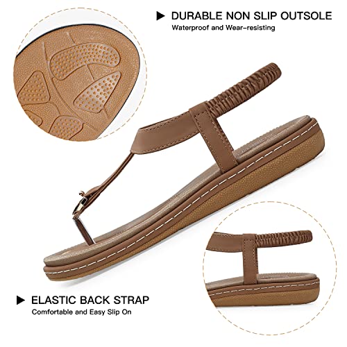 Image of SHIBEVER Womens Sandals Summer Flat: Dressy Casual T-Strap Flip Flop Thong Flats Sandals - Comfortable Walking