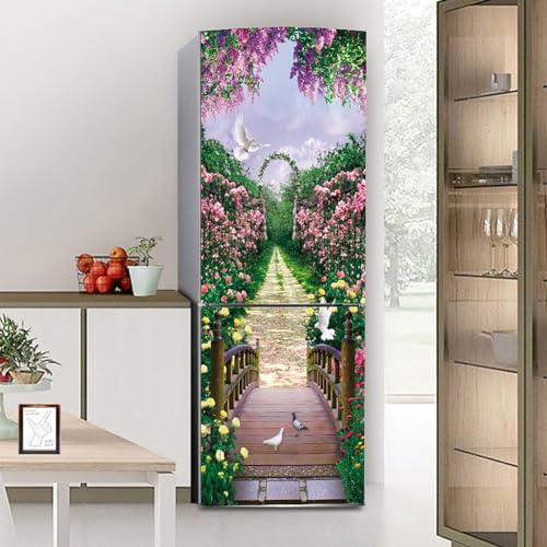 MYXJX Pegatinas para nevera, pegatinas para nevera, cubiertas de puerta de nevera, pegatinas de pared para cocina, flores del país de las maravillas (S: 60 x 150 cm)