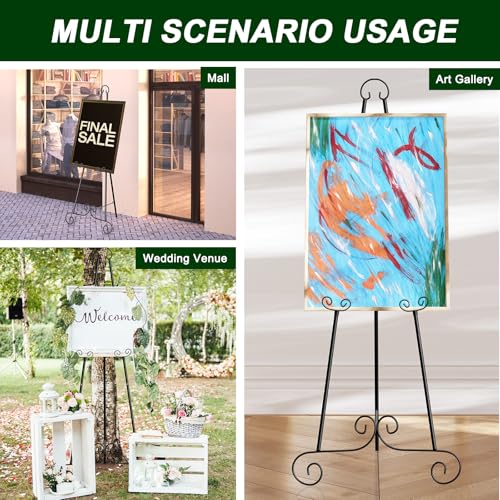46" H Metal Round Tube Scroll Display Easel, Classic Black Decorative Large Adjustable Floor Standing Easel with Chain Support, Perfect for Showcasing Pictures, Artwork, Picture Frame Wedding Sign Etc - Image 7